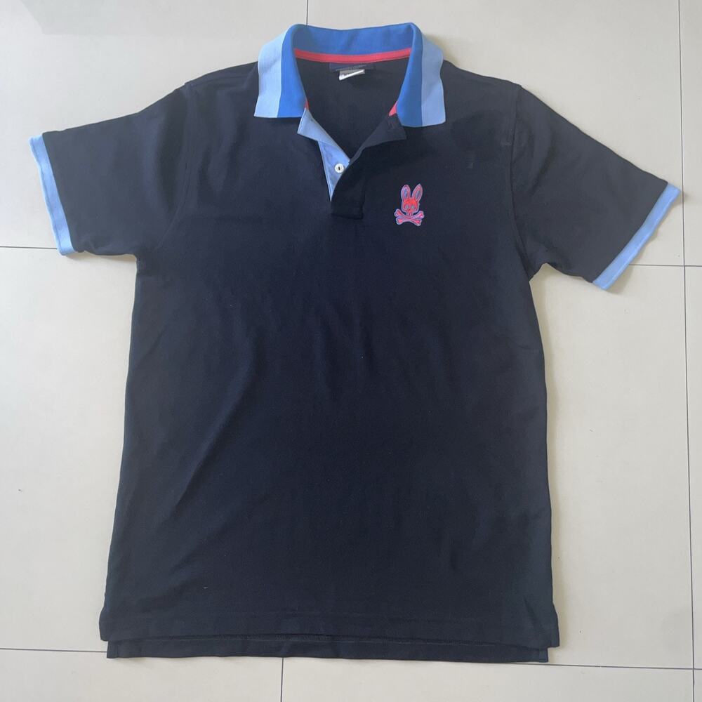 Psycho Bunny Polo Shirt Men's Size 5 Black Logo Pima Cotton